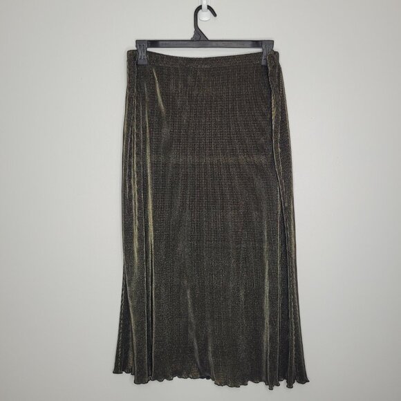 Vintage gold black metallic pull on textured party disco midi skirt - Picture 3 of 6